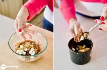 Making a s'mores mug cake.