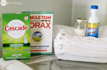 A laundry room with a bottle of laundry detergent and a bottle of laundry soap, offering tips on caring for clothing.