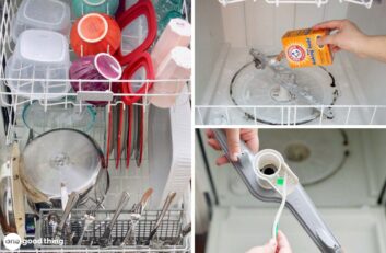 Cleaning your dishwasher will make your dishes come out clean and sparkling -- start by cleaning the filters and sprayer arms, then shake some baking soda in the bottom of the dishwasher and run a cycle.