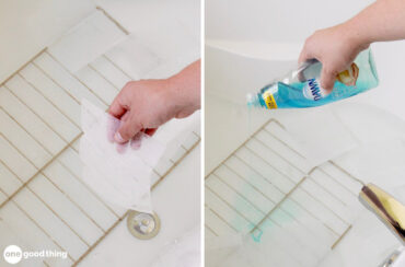 Clean dirty oven racks the easy way -- in your bathtub with dryer sheets and Dawn dish soap.