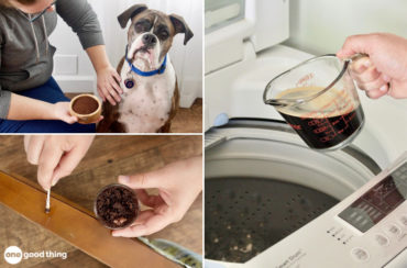 You can use coffee grounds to keep fleas off your dog, repair small scratches in wood furniture, and refresh black and brown clothing that has faded.