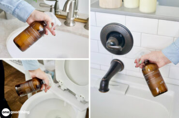 You can clean every fixture in the bathroom with a dish soap and vinegar cleaner.