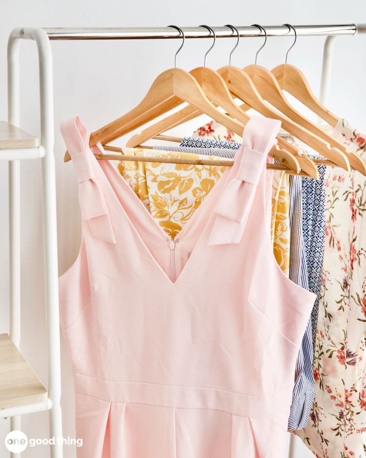 Laundry Tips from Dry Cleaners - dresses on wooden hangers