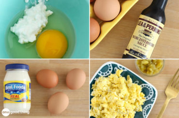 Spice up your scrambled eggs with cottage cheese, Worcestershire sauce, mayo, or diced green chilis.