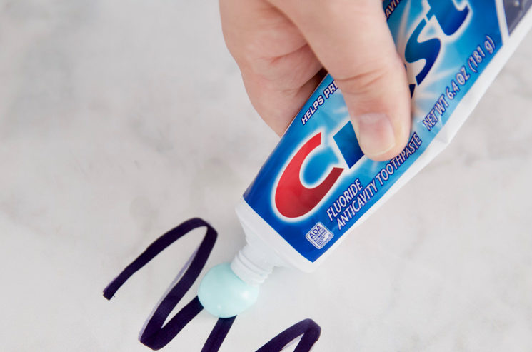 Toothpaste will remove permanent marker from many hard surfaces.