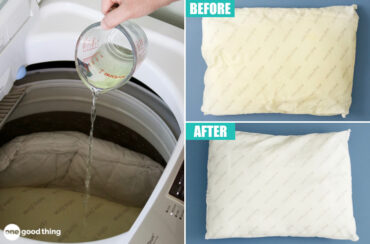 To whiten yellow pillows you need a combination of cleaning and bleaching ingredients, a washing machine, and hot water.