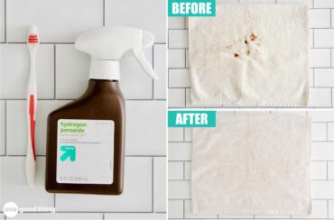 Hydrogen peroxide and a toothbrush can eliminate almost any blood stain.