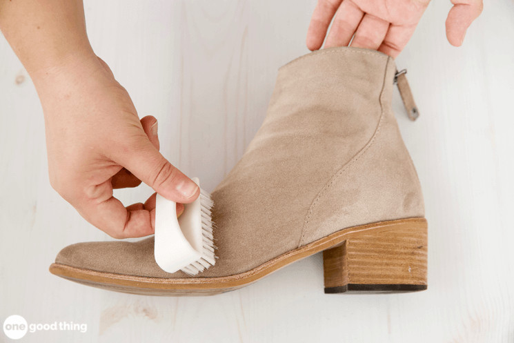 After cleaning stains off the suede shoes, brush the cleaned suede again with a suede brush.