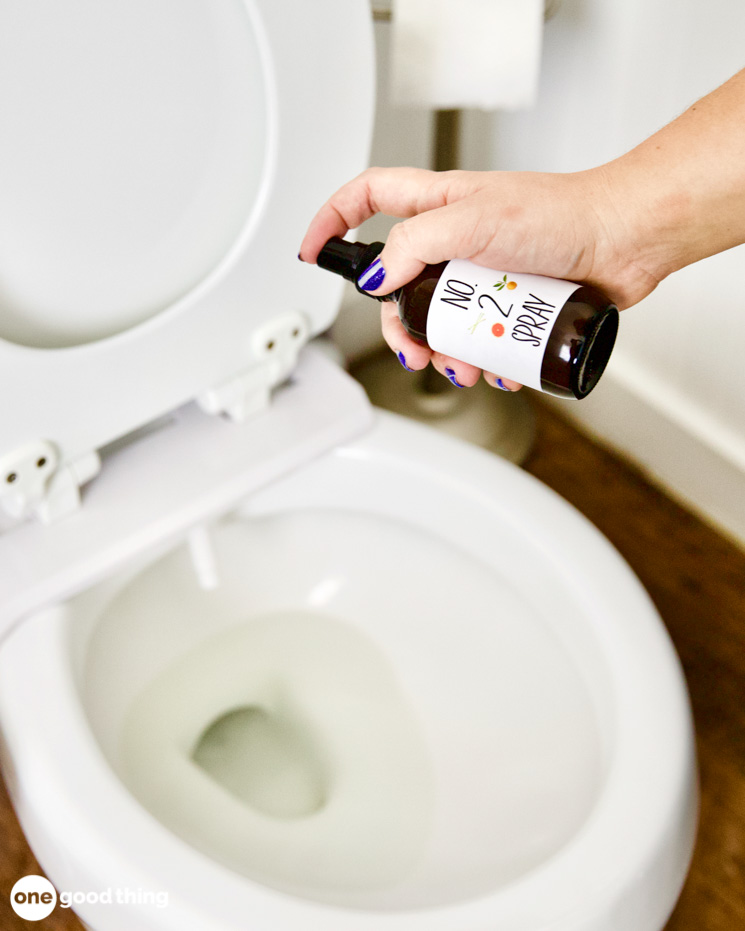 A homemade #2 spray will keep bathroom smells in the toilet where they belong, keeping the air in your bathroom fresh.