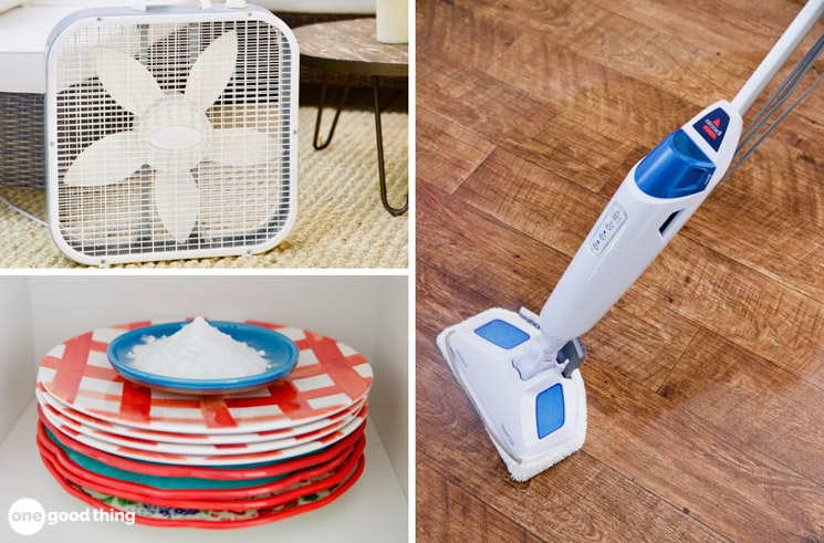 Get rid of musty odors by circulating the air with a fan, cleaning the house, or using an absorbent like baking soda.