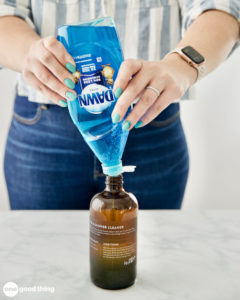 Dawn dish soap is one of only two ingredients in this homemade shower cleaner.