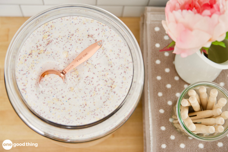 Solving Laundry Problems - canister of homemade laundry detergent