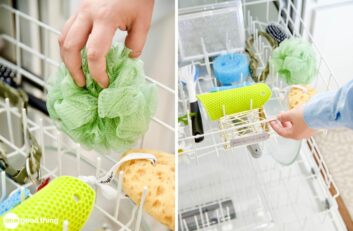 Putting sponges and loofahs in the top rack of a dishwasher.