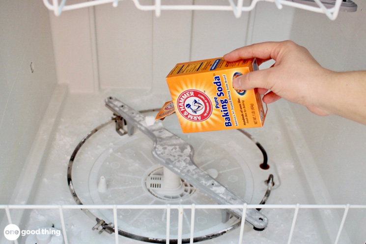 After the vinegar wash, use a baking soda wash to clean your dishwasher.