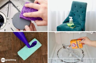 A collection of cleaning hacks for tidying up a chair.