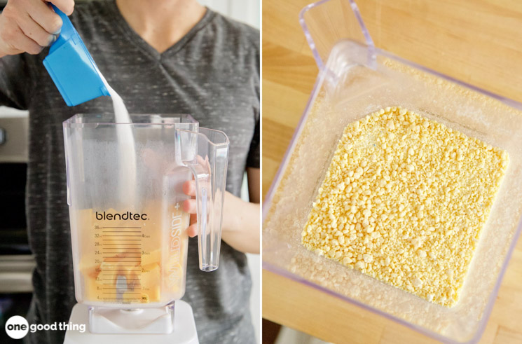 Put the cubes of Fels-Naptha into a blender or food processor with some of the Oxi-Clean and process until the pieces are like rough cornmeal so they dissolve when you add the homemade laundry detergent to your washing machine.