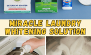Collage of laundry products borax, cascade, and clorox, with text "miracle whitening solution for dingy sheets," and images of these products being used in a washing