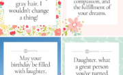 Collection of four birthday card designs with floral motifs and warm birthday wishes for daughters.