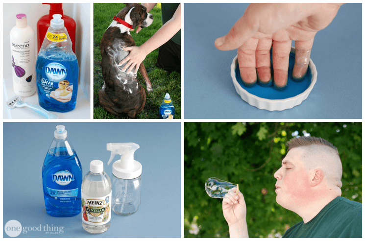 collage of images showing various uses for dawn dish soap